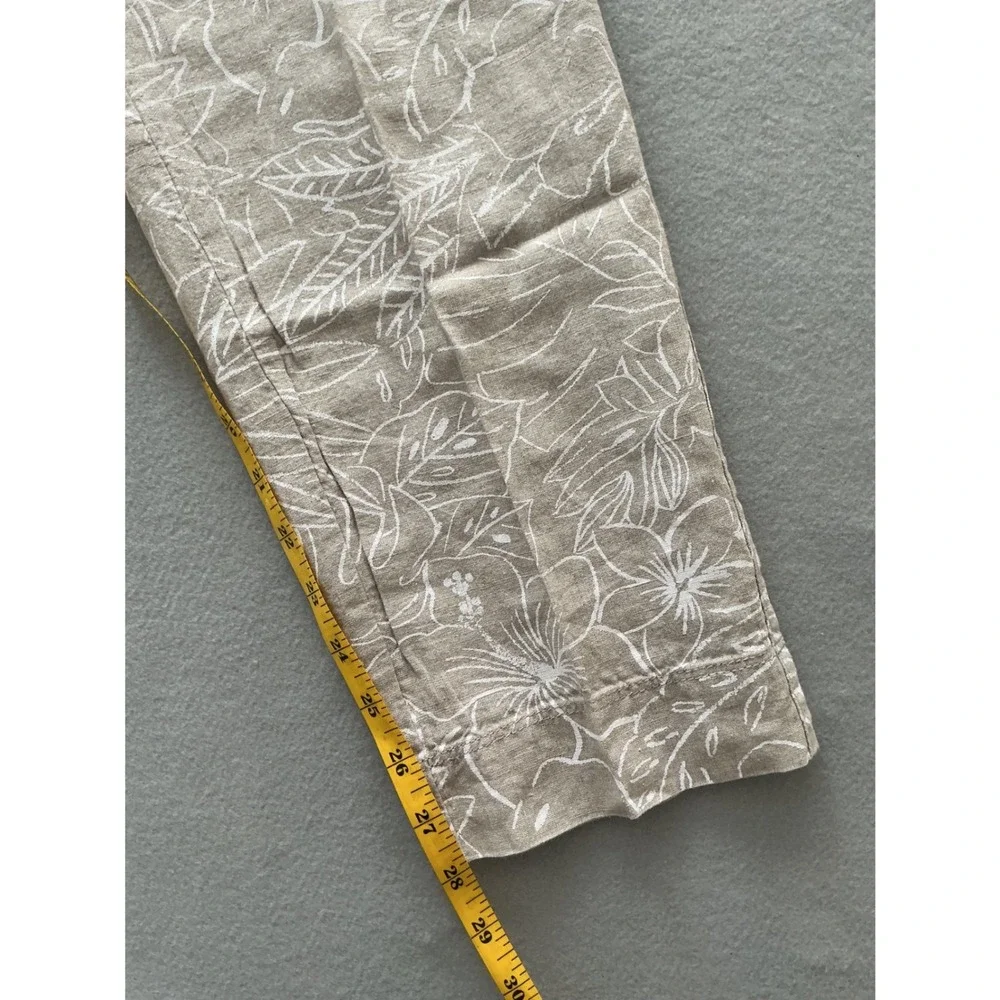 Tommy Bahama Pants Size S Tan White Tropical Floral Linen Cotton Drawstring - Picture 6 of 7